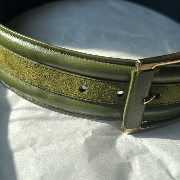 Vintage Carlisle army green leather suede wide belt, Size XSM - Picture 10 of 16